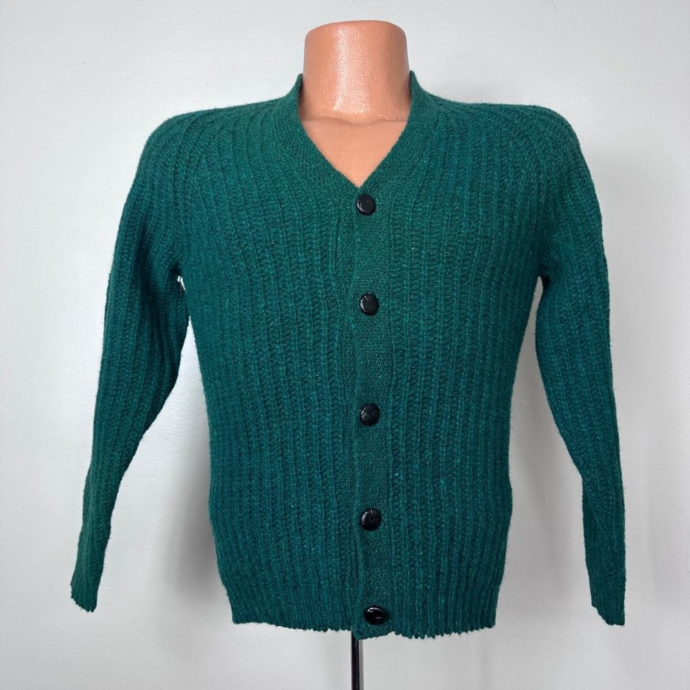 Vintage 1960s Dark Green Wool Cardigan Sweater, Puritan Sportswear Size XS